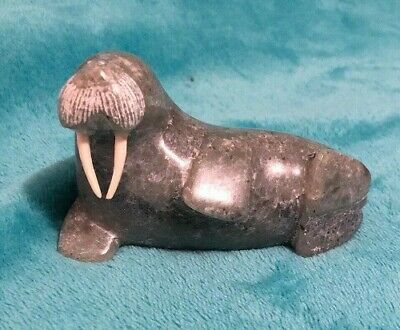 Inuit Carving Walrus With Tusks And Artist Marks Cold To The Touch